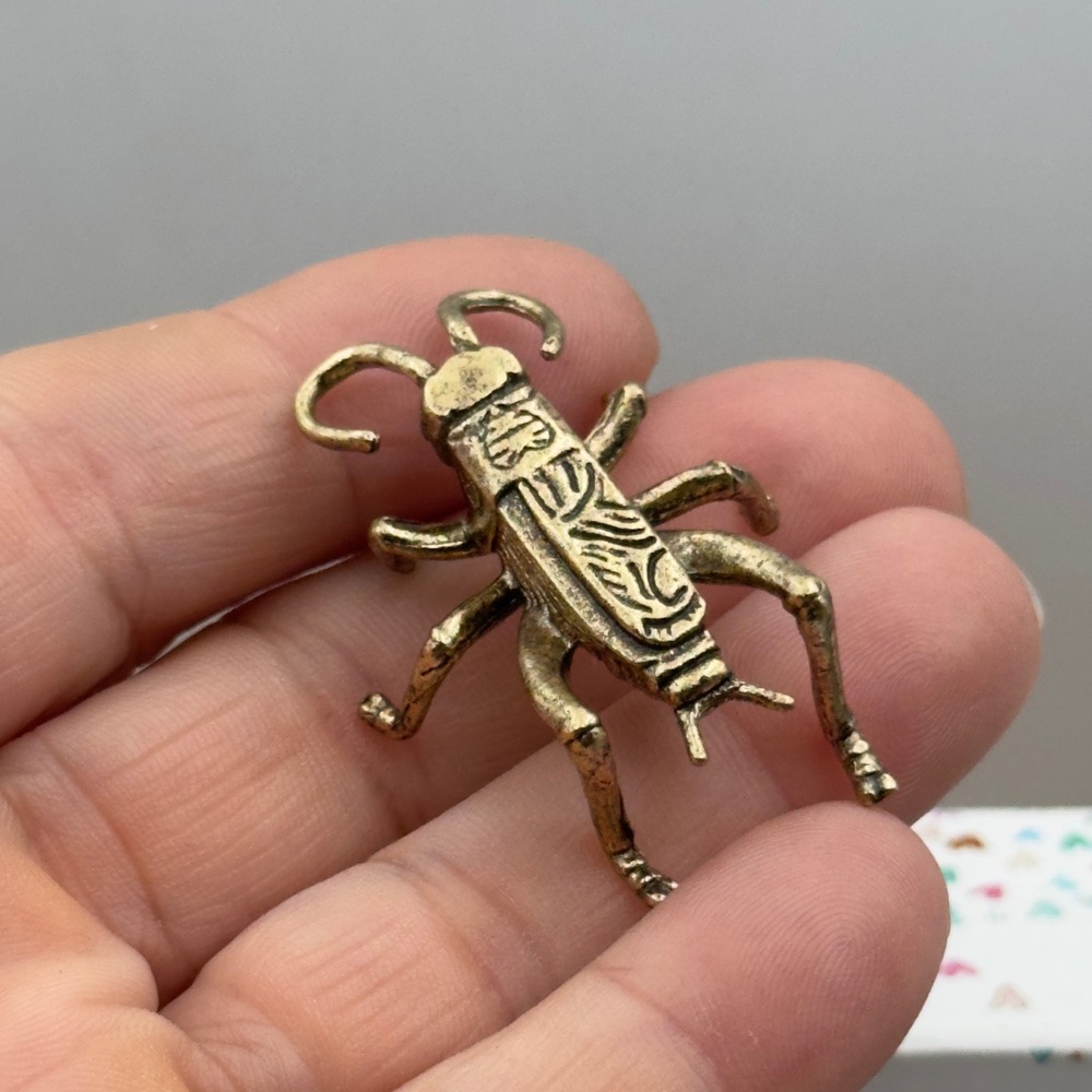 BG18 Brass Metal Grasshopper Cricket Figurine Gold Metal Miniature 1.5 Inch